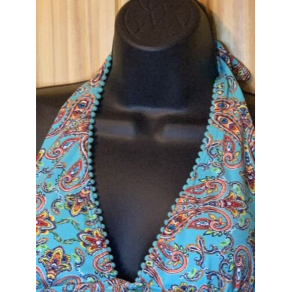 Victoria Secret bathing suit top,teal, Halter,bow,Sz M , Boho, Paisley,edging - Picture 2 of 8